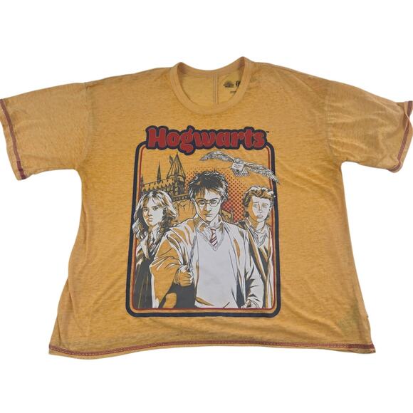 Harry Potter Hogwarts Top Yellow Burnout Graphic Tee Womens Size M Short Sleeve - Picture 11 of 11